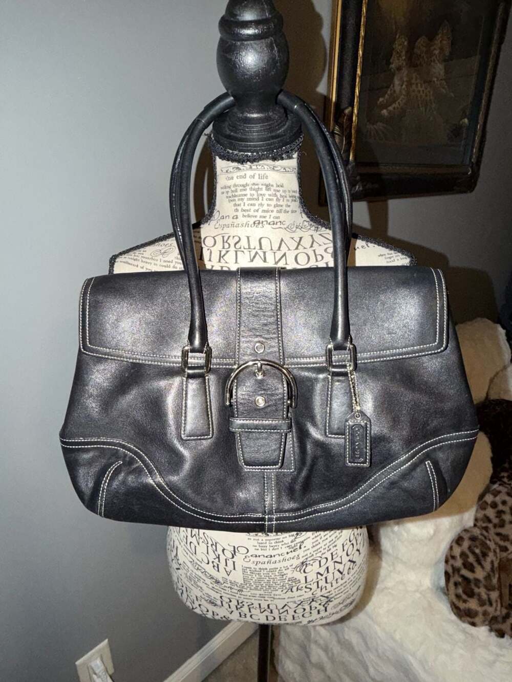 Coach Soho Flap Satchel in Black Leather with Silver Hardware